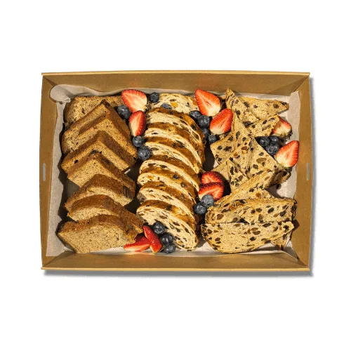 Breakfast spread: sliced loaves with berries
