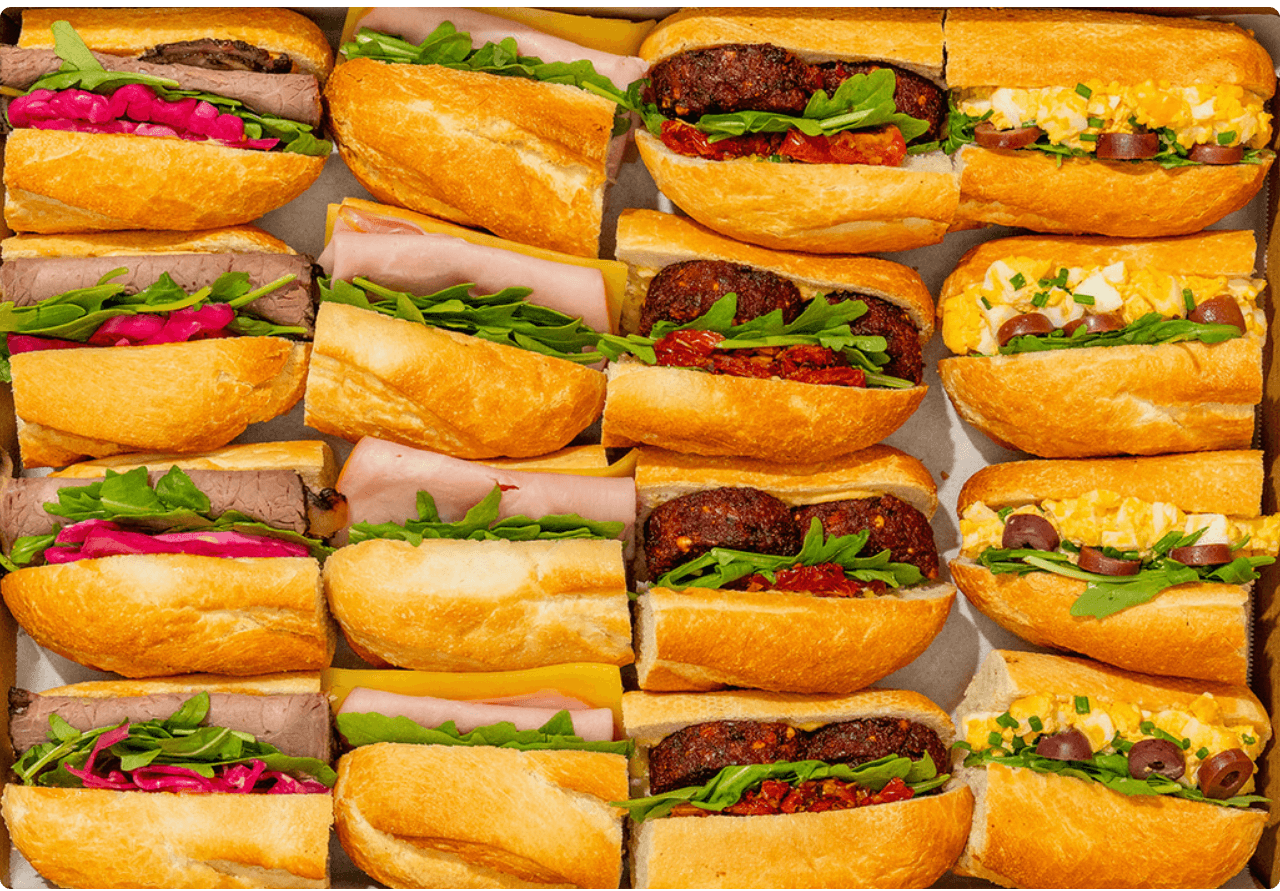 A selection of sandwiches arranged for corporate catering
